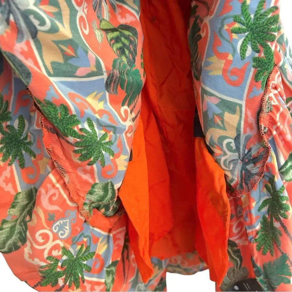 Emily Lovelock Alice Silk Red Print Button Down Dress, Size‎ Medium